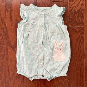Carter's Blue Floral Bunny Girls Baby Romper 9 Months